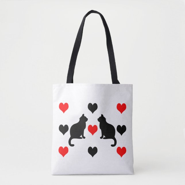 Cats and hearts pattern tote bag (Front)