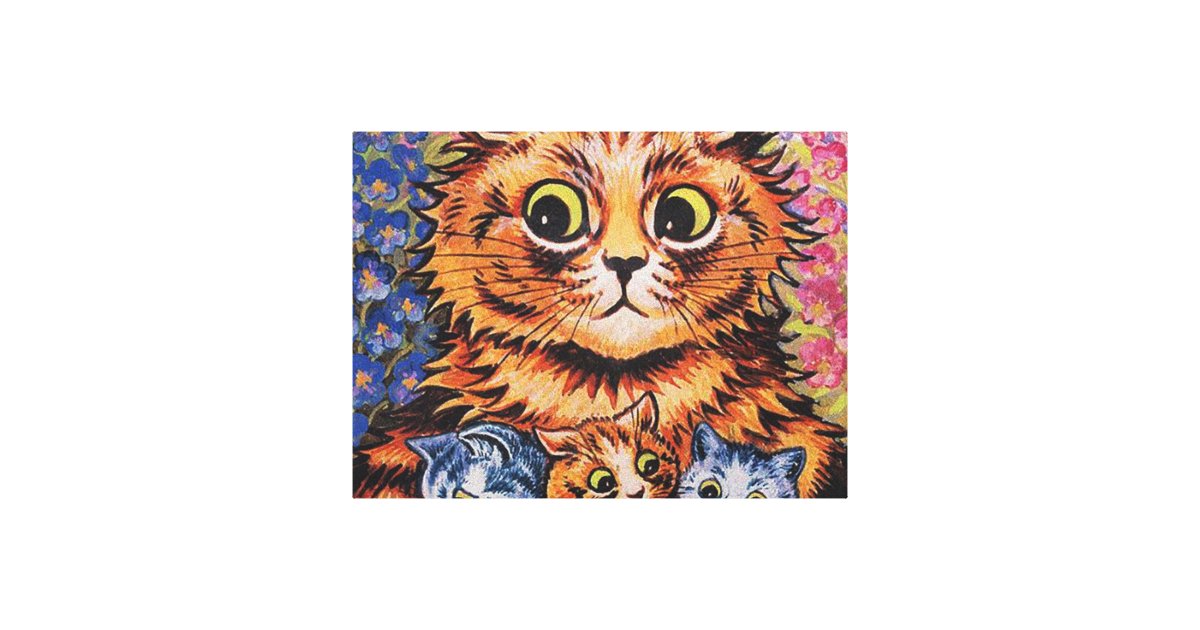 A cat with her kittens print by Louis Wain