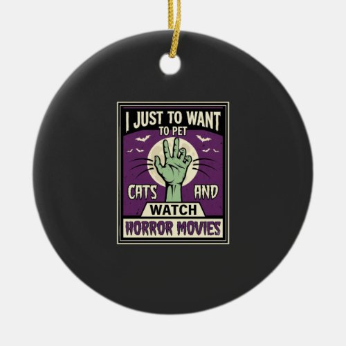 Cats And Horror Movies Halloween Design Ceramic Ornament