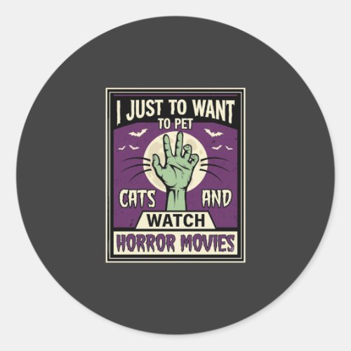 Cats And Horror Movies Halloween Design Classic Round Sticker