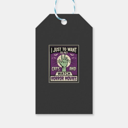 Cats And Horror Movies Halloween Design Gift Tags