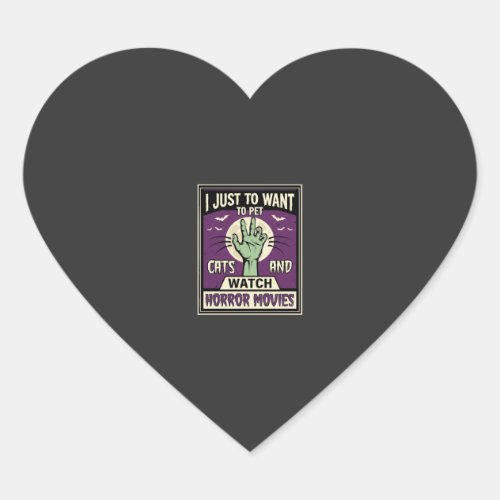Cats And Horror Movies Halloween Design Heart Sticker