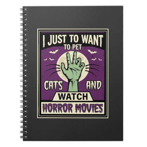 Cats And Horror Movies Halloween Design Notebook