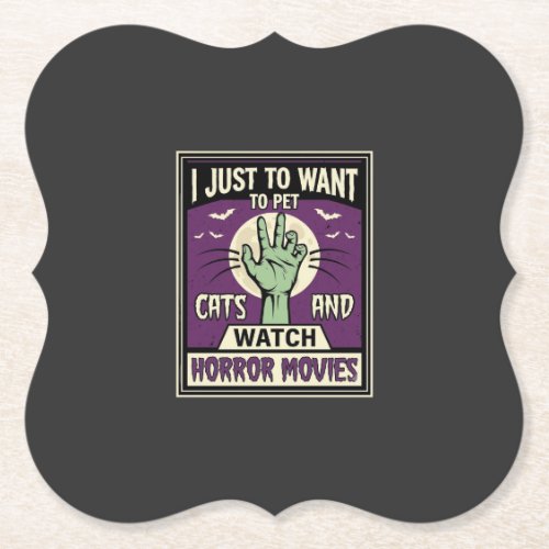 Cats And Horror Movies Halloween Design Paper Coaster
