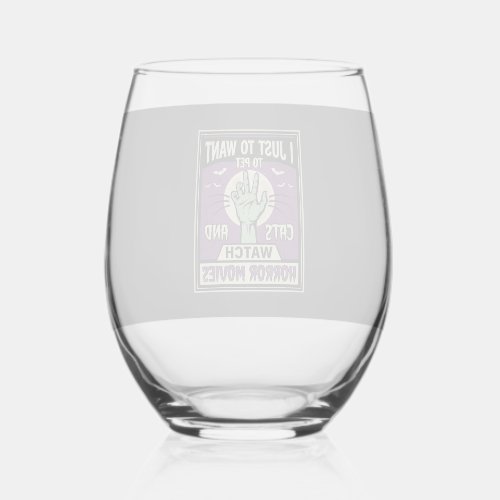 Cats And Horror Movies Halloween Design Stemless Wine Glass