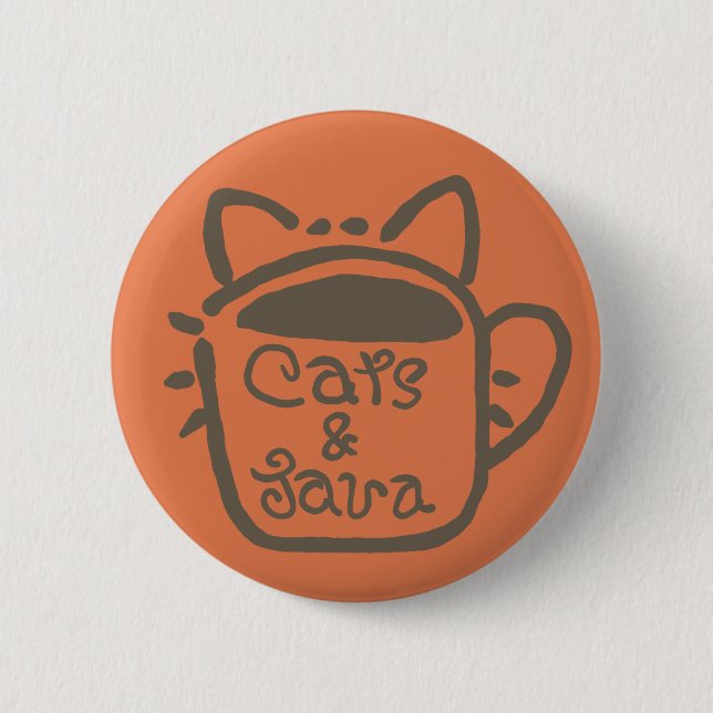 Cats and Java Brown Outline Button (Front)