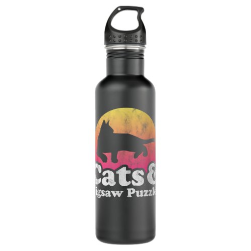 Cats and Jigsaw Puzzles Cat and Jigsaw Puzzle Stainless Steel Water Bottle