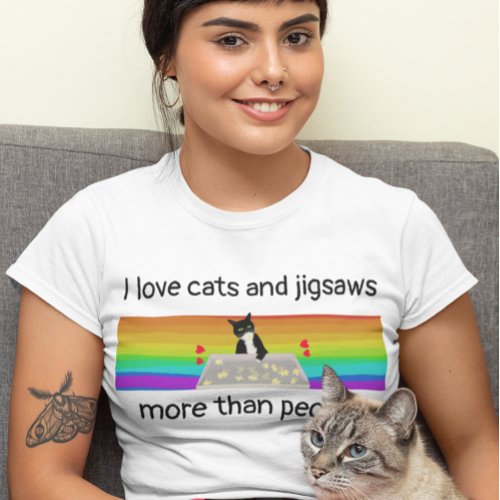 Cats and jigsaws more than people puzzle fun T_Shirt