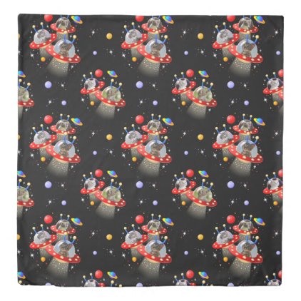 Cats and Kittens in UFOs Spaceship Sci-fi Scene Duvet Cover