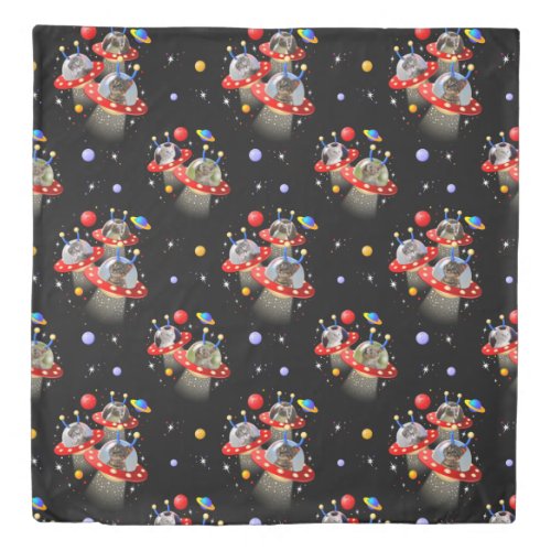 Cats and Kittens in UFOs Spaceship Sci_fi Scene Duvet Cover