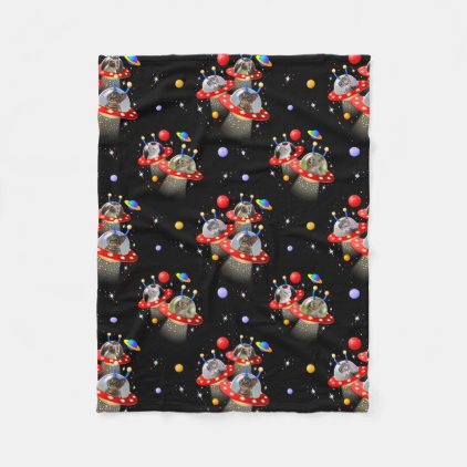 Cats and Kittens in UFOs spaceships flying saucers Fleece Blanket