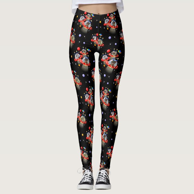 Cats and Kittens in UFOs spaceships flying saucers Leggings (Front)