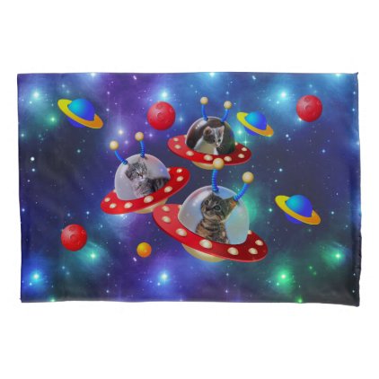 Cats and Kittens in UFOs spaceships flying saucers Pillow Case