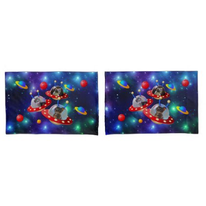 Cats and Kittens in UFOs spaceships flying saucers Pillowcase