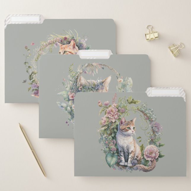 Cats and Kittens with Flowers  File Folder (Set)