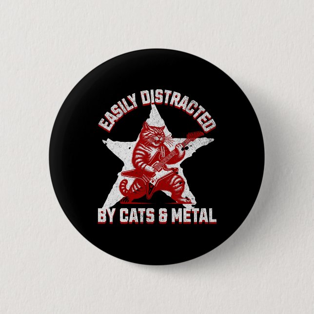 Cats And Metal Fan Music Metalhead Heavy Rock Star Button (Front)