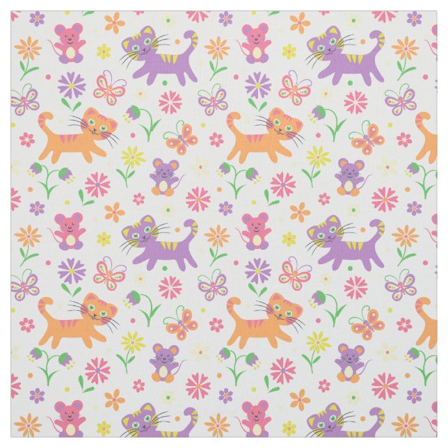 Cats and mice print fabric (Swatch)