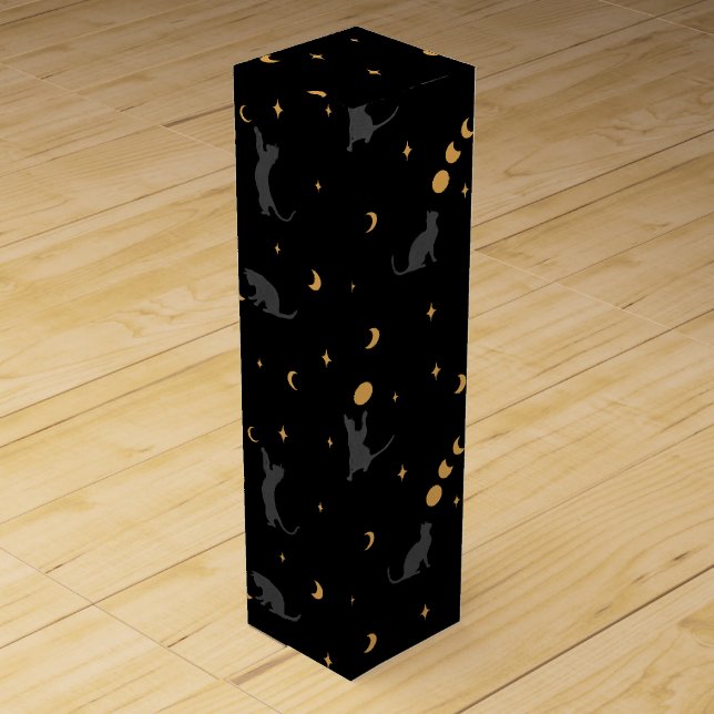 Cats and Moon Phases Wine Gift Box (Front)