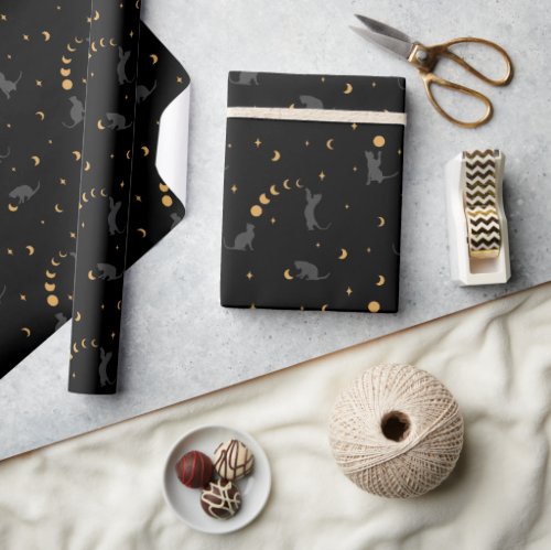 Cats and Moon Phases Wrapping Paper 