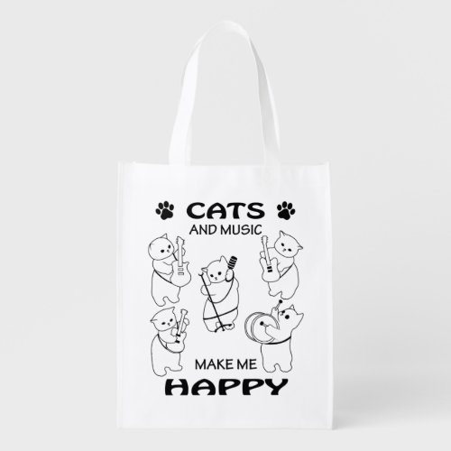 CATS AND MUSIC MAKE ME HAPPY Cat And Music Grocery Bag
