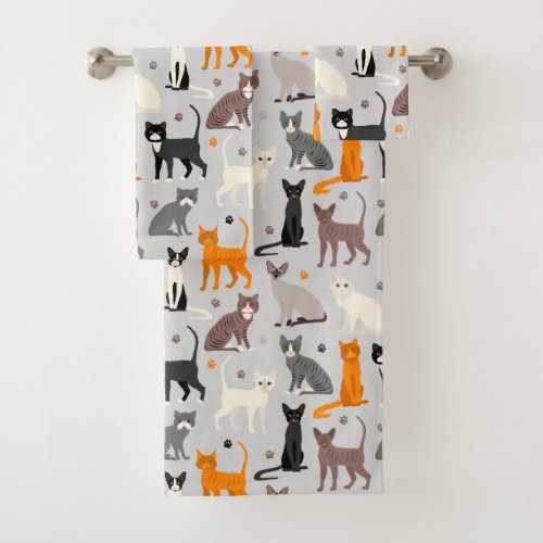 Cats and Paw Prints Bath Towel Set