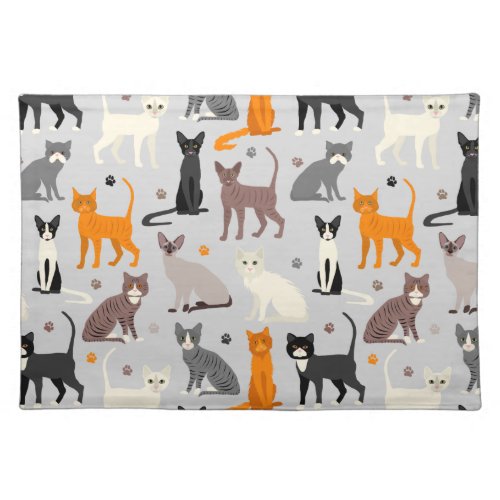Cats and Paw Prints Cloth Placemat