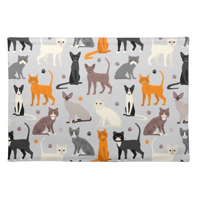 Cats and Paw Prints Cloth Placemat (Front)