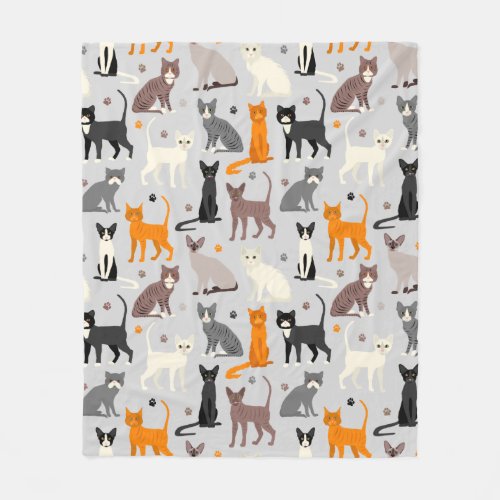 Cats and Paw Prints Fleece Blanket