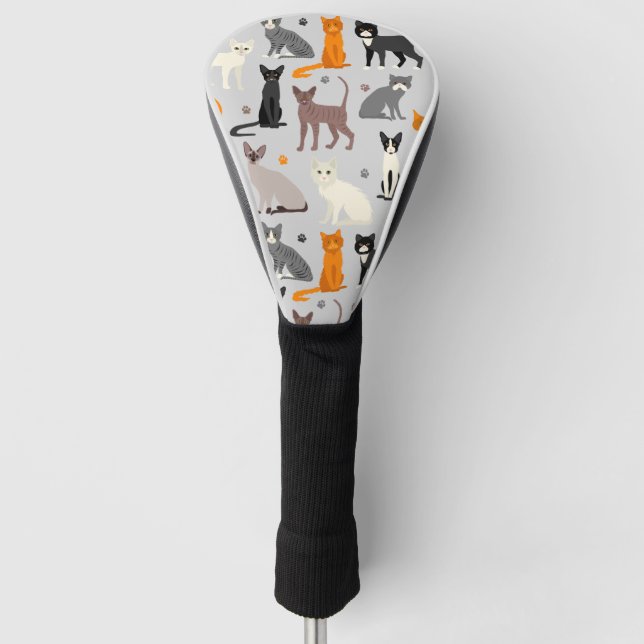 Cats and Paw Prints Golf Head Cover (Front)