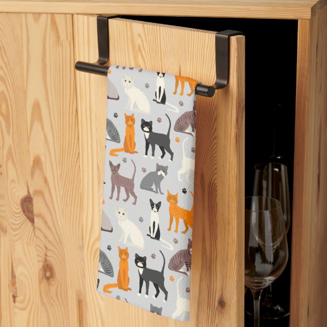 Cats and Paw Prints Kitchen Towel (Thirds Fold)