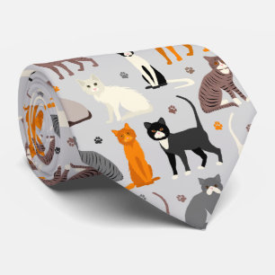 Cats and Paw Prints Neck Tie