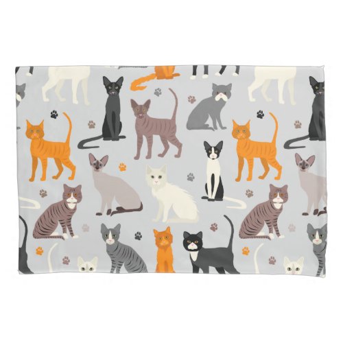 Cats and Paw Prints Pillow Case