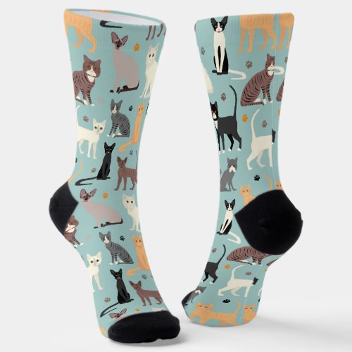 Cats and Paw Prints Socks