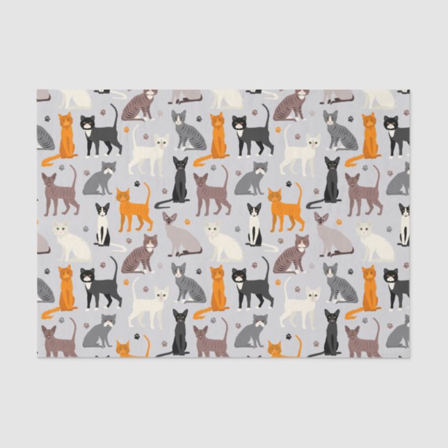 Cats and Paw Prints Tissue Paper (Front)