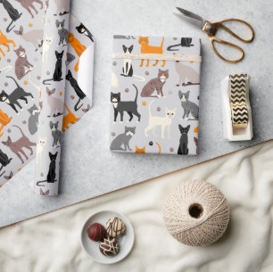 Cats and Paw Prints Wrapping Paper