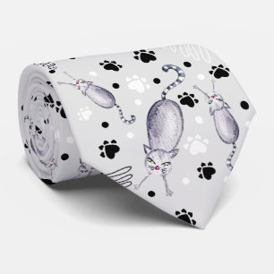 Cats And Paws Watercolor Pattern Neck Tie