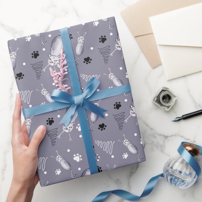 Cats And Paws Watercolor Pattern Wrapping Paper (Gifting)