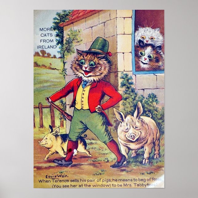 Cats and Pigs, Louis Wain Poster (Front)