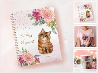 Cats And Pink Flowers Cute Girly Desk
