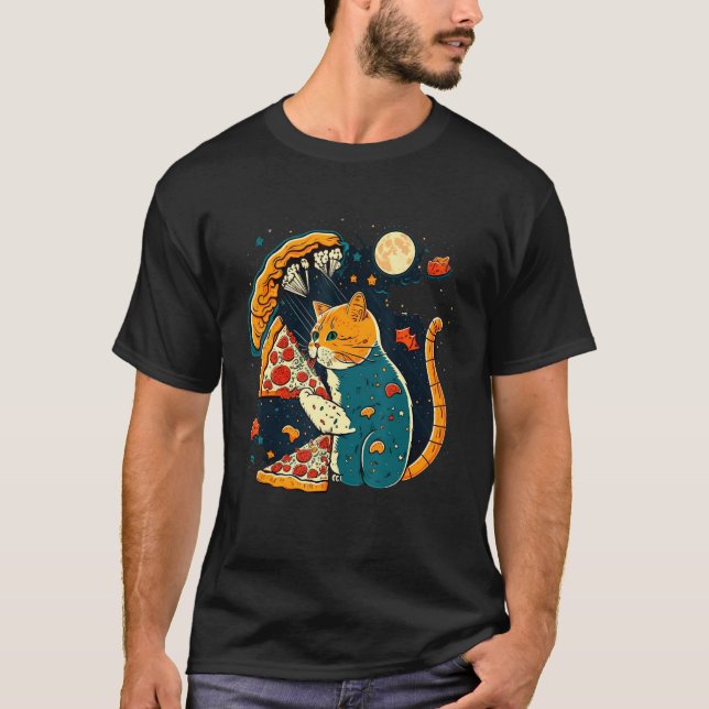 Cats And Pizza Funny Design Cat Lovers Pizza Lover T-Shirt (Front)