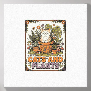 Cats And Plants Cat Plants Cottagecore Vintage Canvas Photo Tile
