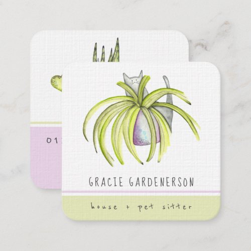 Cats and Plants Sitter Square Business Card