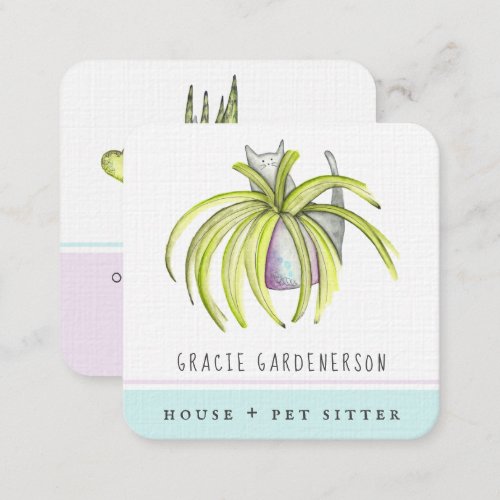 Cats and Plants Sitter Square Business Card