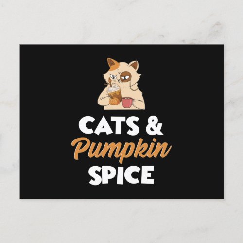 Cats and Pumpkin Spice Thanksgiving Holiday Postcard