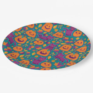 Cats and pumpkins embroidery paper plates