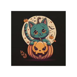 Cats and Pumpkins for a Happy Halloween! Wood Wall Art