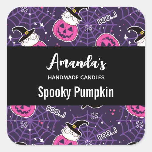 Cats and Pumpkins Halloween Pattern Candle Biz Square Sticker