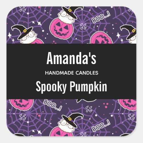 Cats and Pumpkins Halloween Pattern Candle Biz Square Sticker