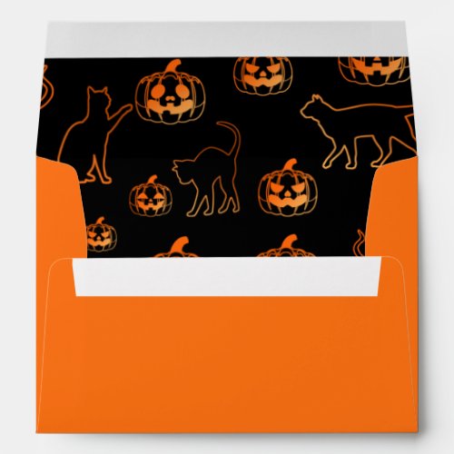 Cats and Pumpkins Orange and Black Halloween Envelope