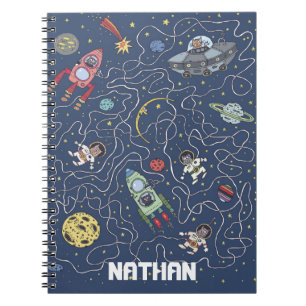 Cats and Rockets in Space Personalized Kids Notebook